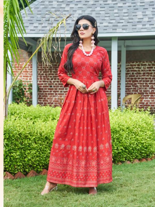 Hirwa Sunshine 1 Rayon Printed Ethnic Wear Long Anarkali Kurti Latest Collection